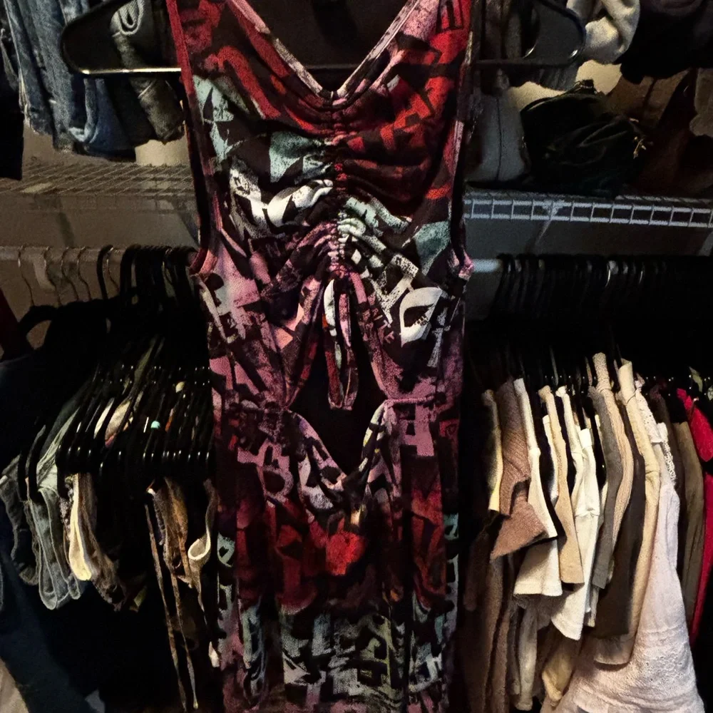 Abstract Print Ruched Dress - Picture 1 of 3